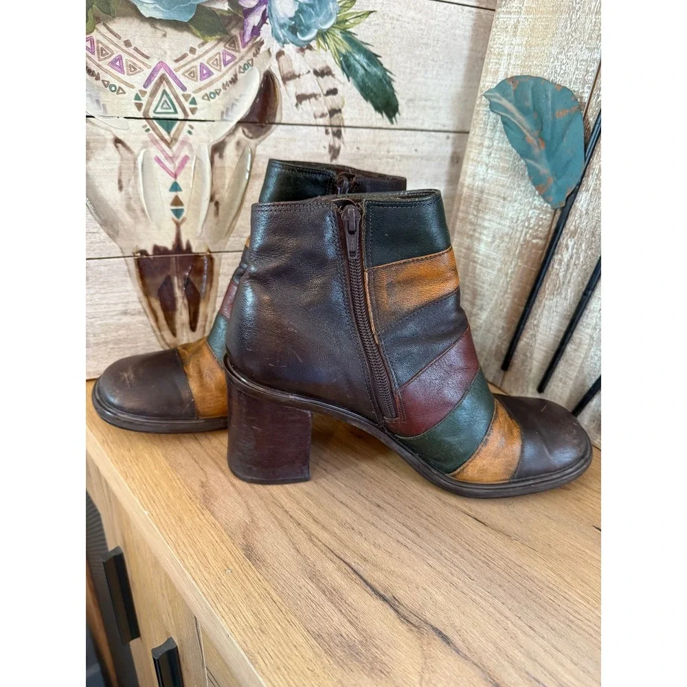 Vintage Roche Brazilian Leather Patchwork Ankle Boots Women's 9M Color Block Zip